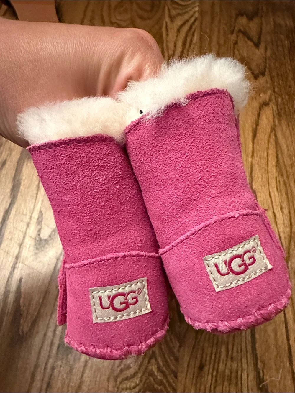 UGG Hot Pink Suede Shearling Baby Booties